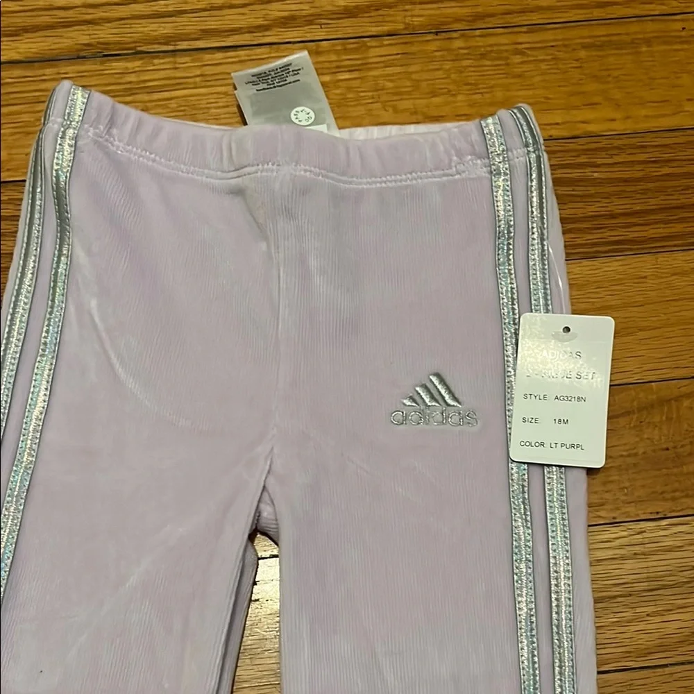 Adidas Lavender Velvet Set flare pants crew sweatshirt
